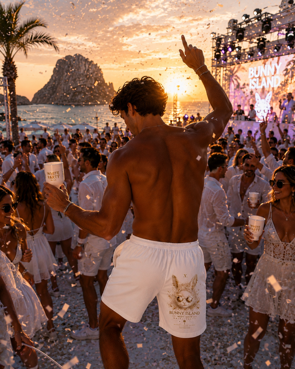 Bunny Island Ibiza 2026 – White Party Gold Edition Cotton Shorts