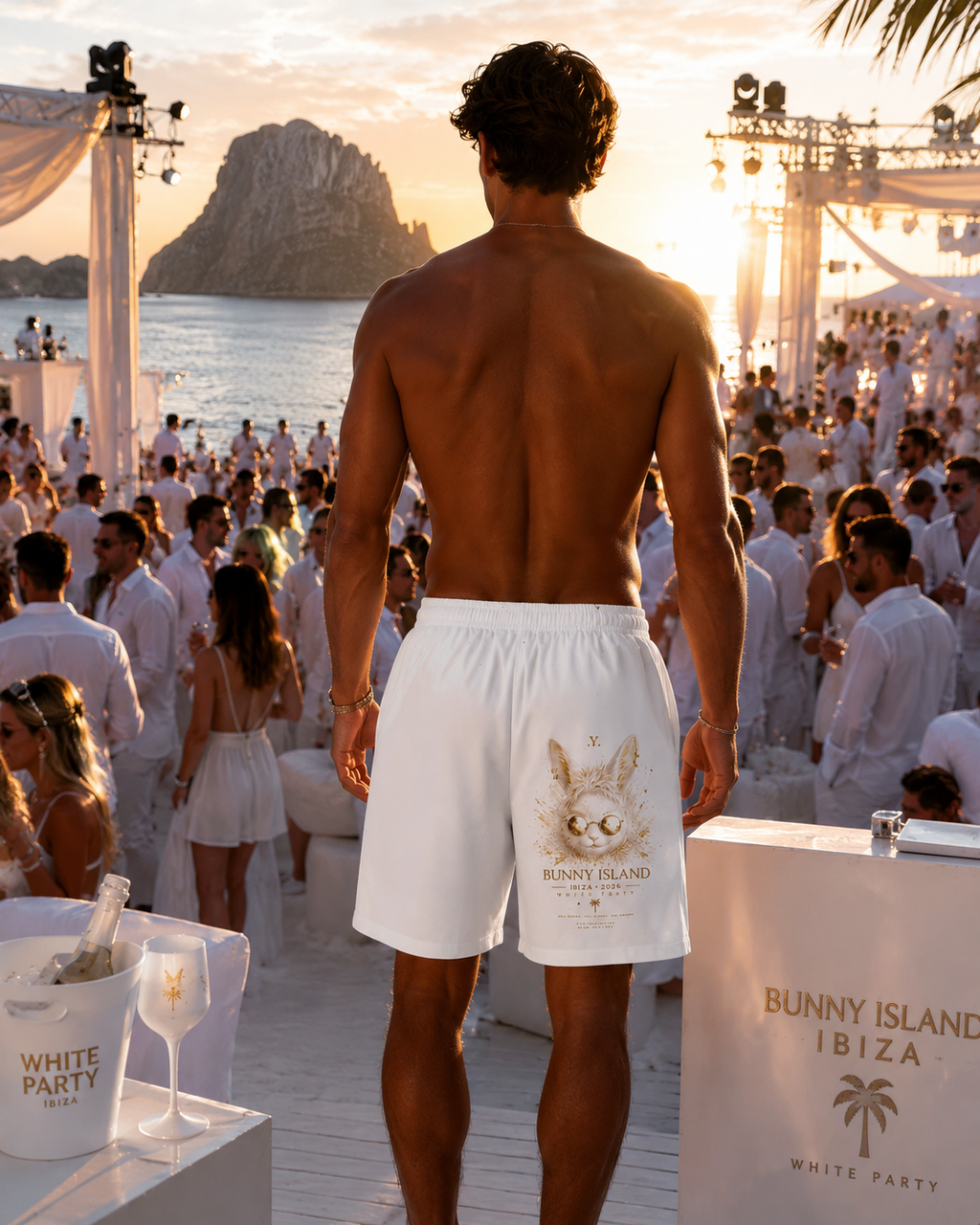 Bunny Island Ibiza 2026 – White Party Gold Edition Cotton Shorts