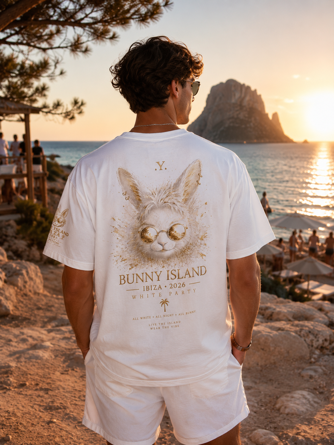 Bunny Island Ibiza 2026 White Party Gold Tee